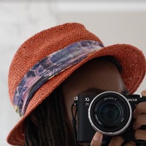 Orange Straw Hat with Printed Trim